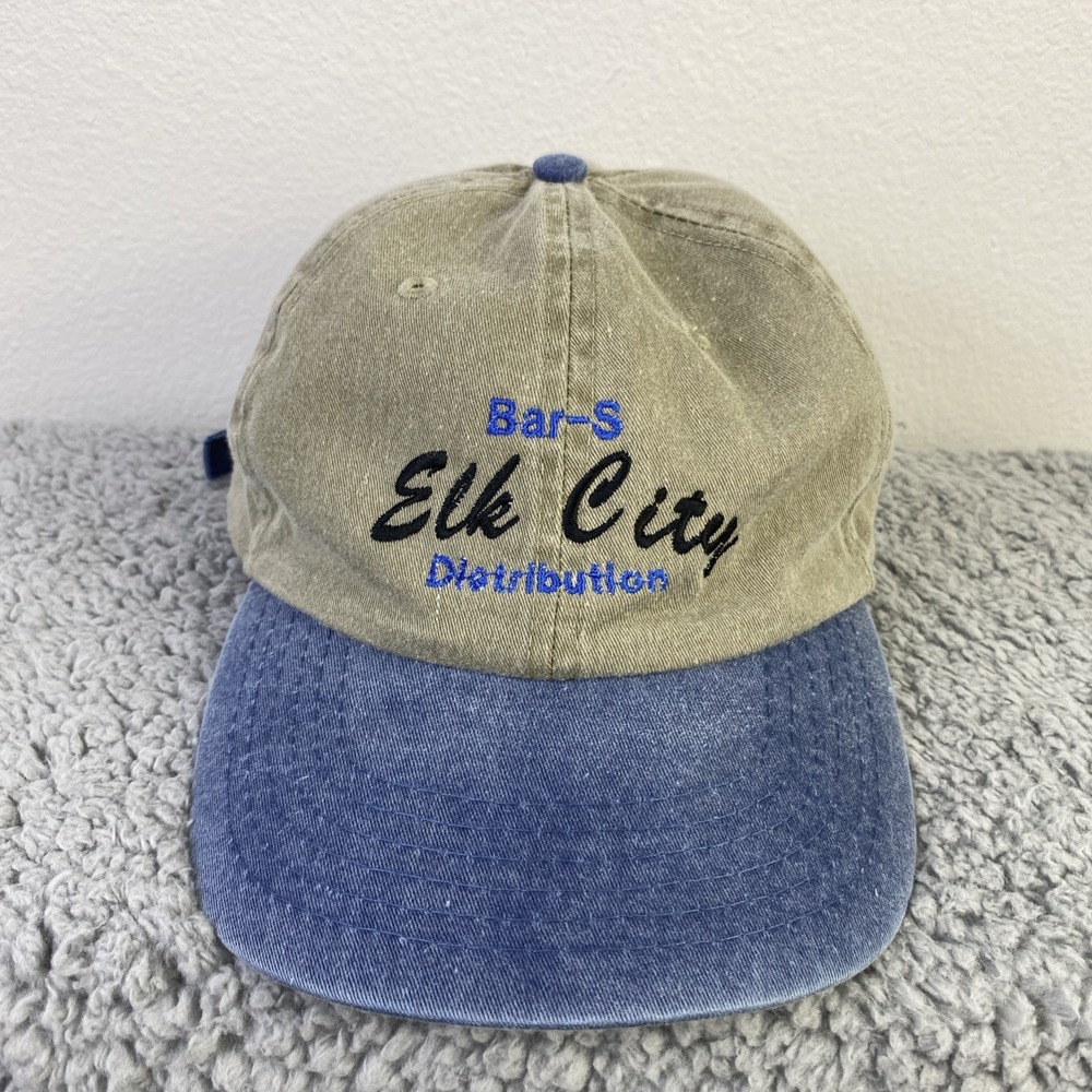 VTG Cobra Caps Hat Men OS Olive Khaki Blue Bill Strap-Back Bar-S Elk City Logo